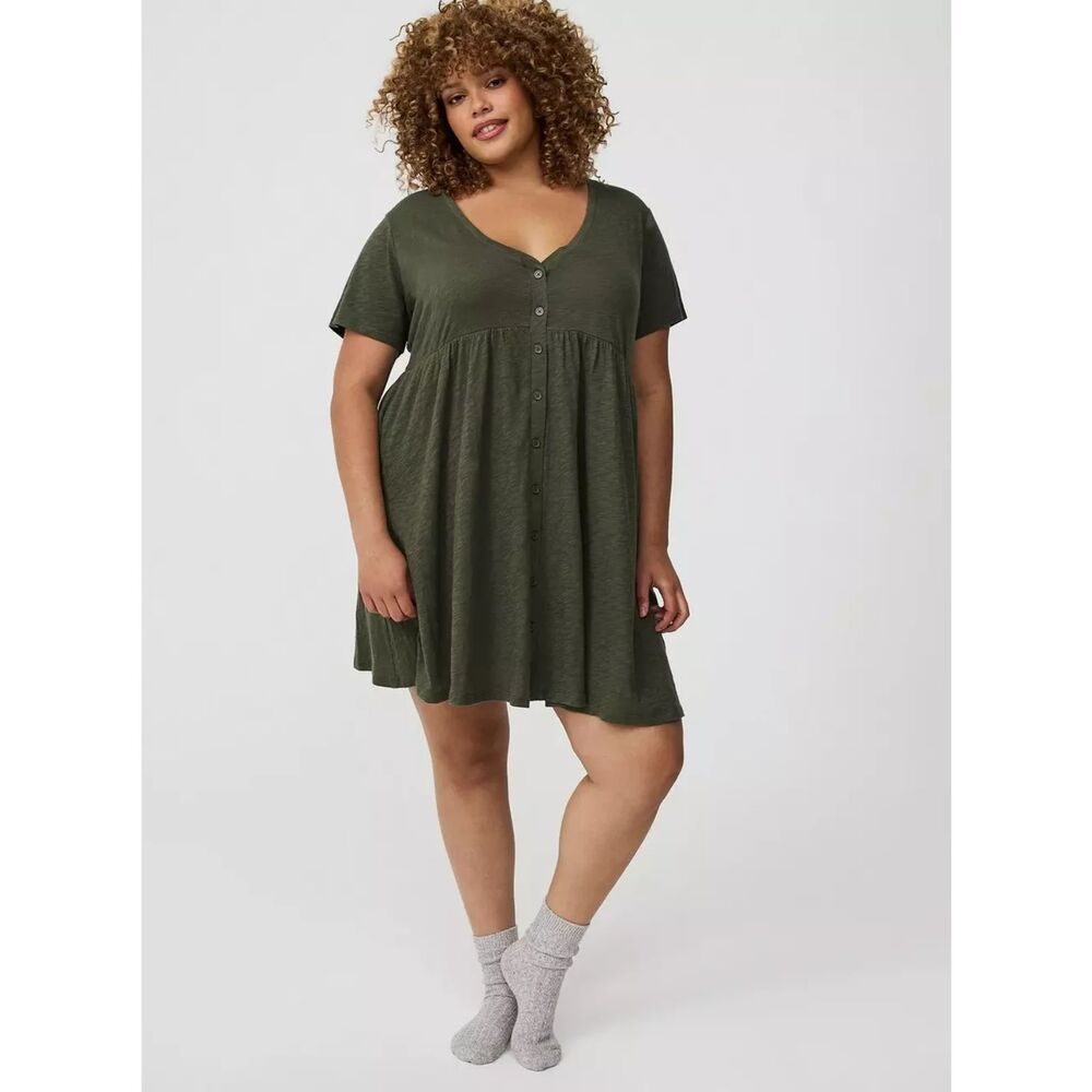 Cotton Button-Down Lounge Dress